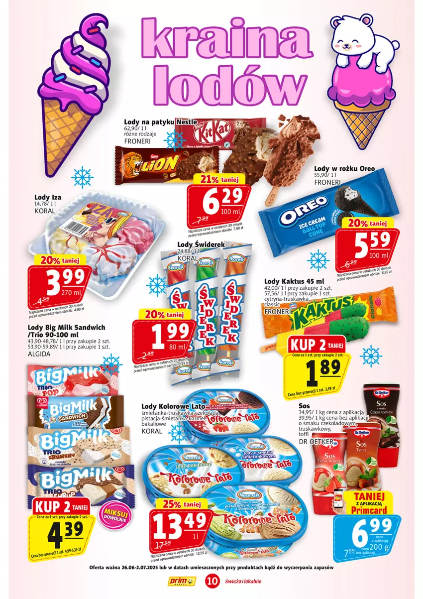 Gazetka promocyjna Prim Market - ważna 26.06 do 02.07.2025 - strona 10 - produkty: Algida, Big Milk, Kaktus, Kask, LG, Lody, Oreo, Sos