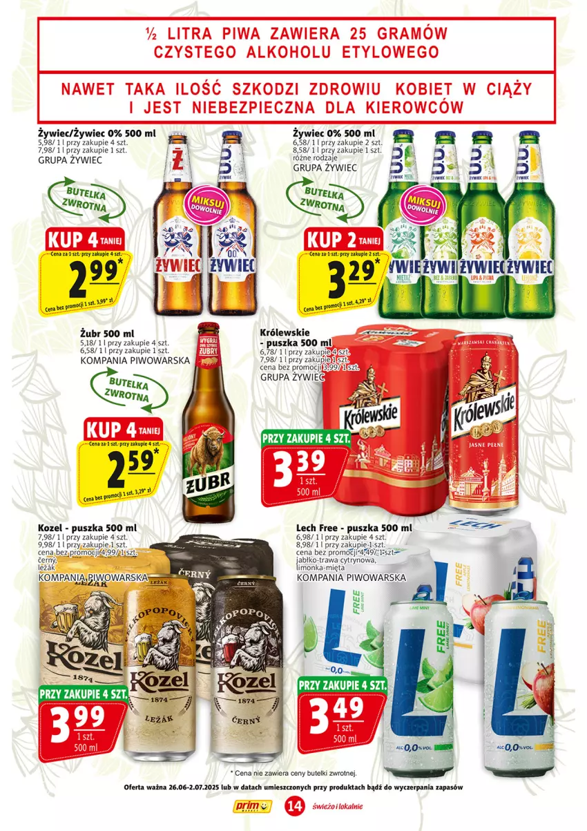Gazetka promocyjna Prim Market - ważna 26.06 do 02.07.2025 - strona 14 - produkty: Kozel, Królewski, Mięta, Piwo, Róze