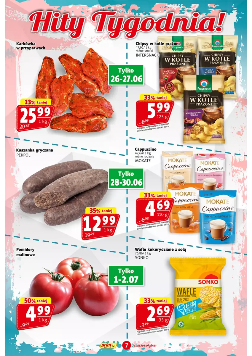 Gazetka promocyjna Prim Market - ważna 26.06 do 02.07.2025 - strona 7 - produkty: Cappuccino, Cebula, Chipsy, Gry, Kasza, Kaszanka, Pekpol, Pomidory, Przysnacki, Sonko, Wafle
