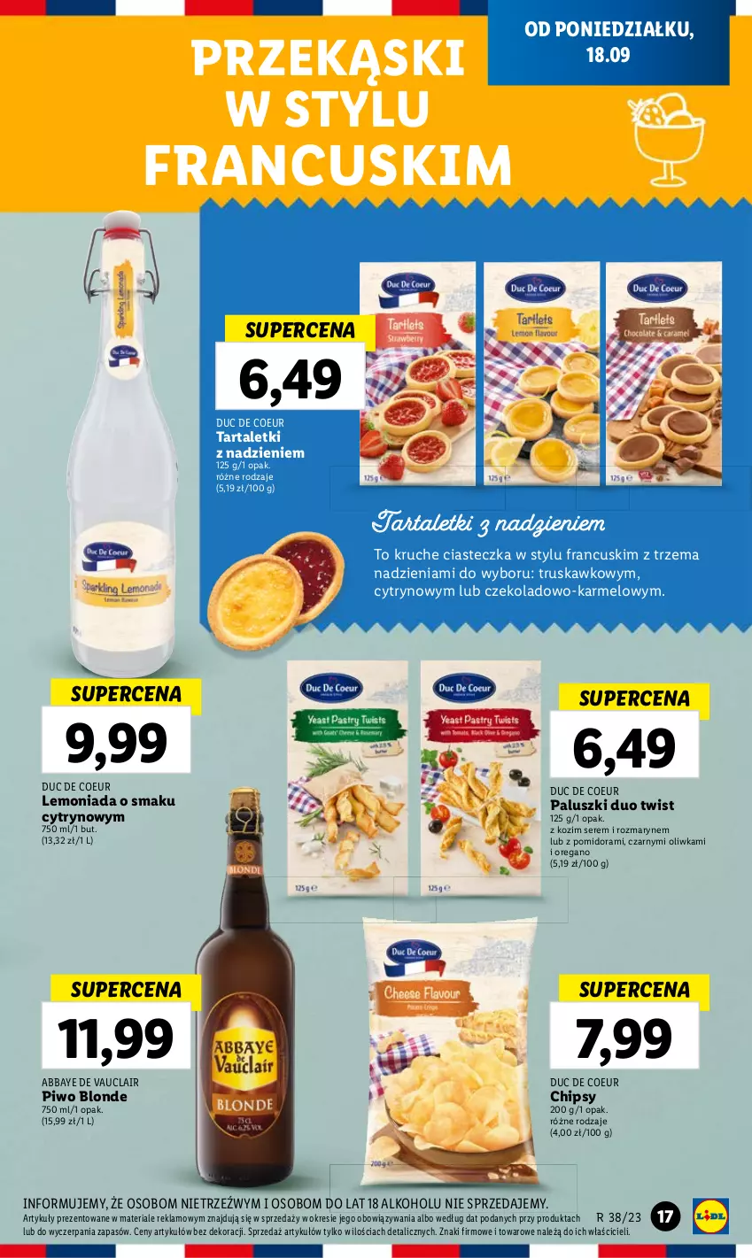 Gazetka promocyjna Lidl - GAZETKA - ważna 18.09 do 20.09.2023 - strona 27 - produkty: Chipsy, Lemoniada, Piwo, Ser, Tarta