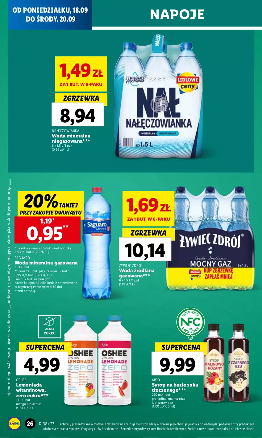 Gazetka promocyjna Lidl - GAZETKA - ważna 18.09 do 20.09.2023 - strona 34 - produkty: Arbuz, LANA, Lemoniada, Mango, Nałęczowianka, Napoje, Olej, Oshee, Róża, Sok, Syrop, Woda, Woda mineralna