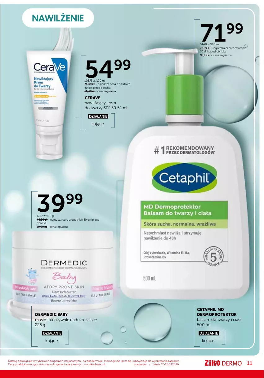 Gazetka promocyjna Ziko - Gazetka Ziko Dermo - ważna 12.03 do 25.03.2026 - strona 11 - produkty: CeraVe, Cetaphil, Dermedic, Krem do twarzy, Masło, Mop