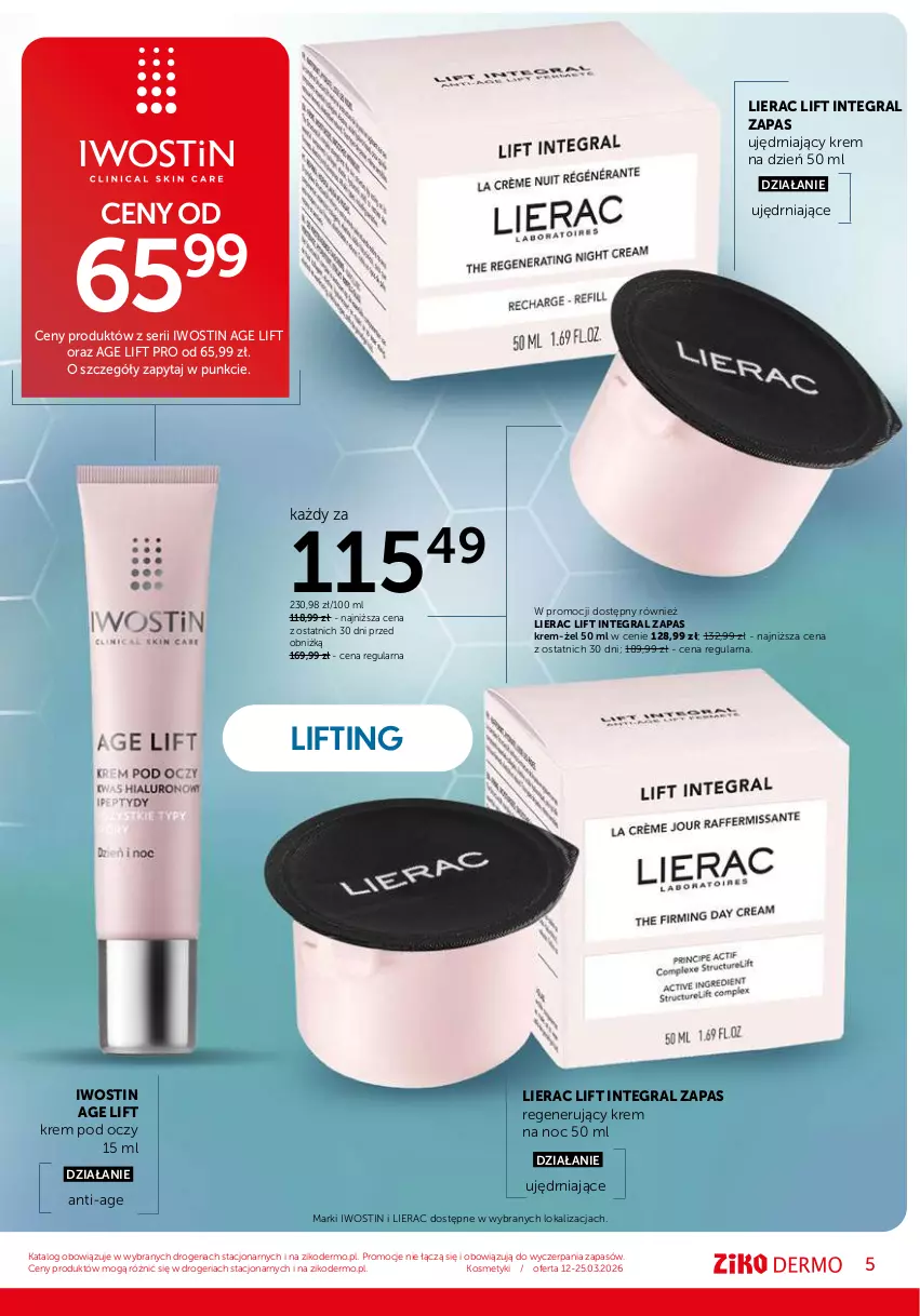 Gazetka promocyjna Ziko - Gazetka Ziko Dermo - ważna 12.03 do 25.03.2026 - strona 5 - produkty: Gra, Iwostin, Krem na dzień, Krem na noc, Krem pod oczy, Lierac, Ser