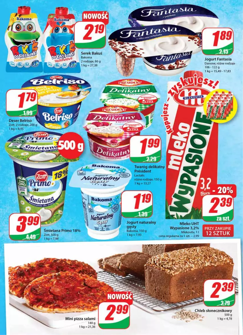 Gazetka promocyjna Dino - Gazetka - ważna 10.11 do 16.11.2021 - strona 12 - produkty: Bakoma, Belriso, Danone, Deser, Fa, Fanta, Jogurt, Jogurt naturalny, Mleko, Pizza, Salami, Ser, Serek, Twaróg, Twaróg delikatny, Zott