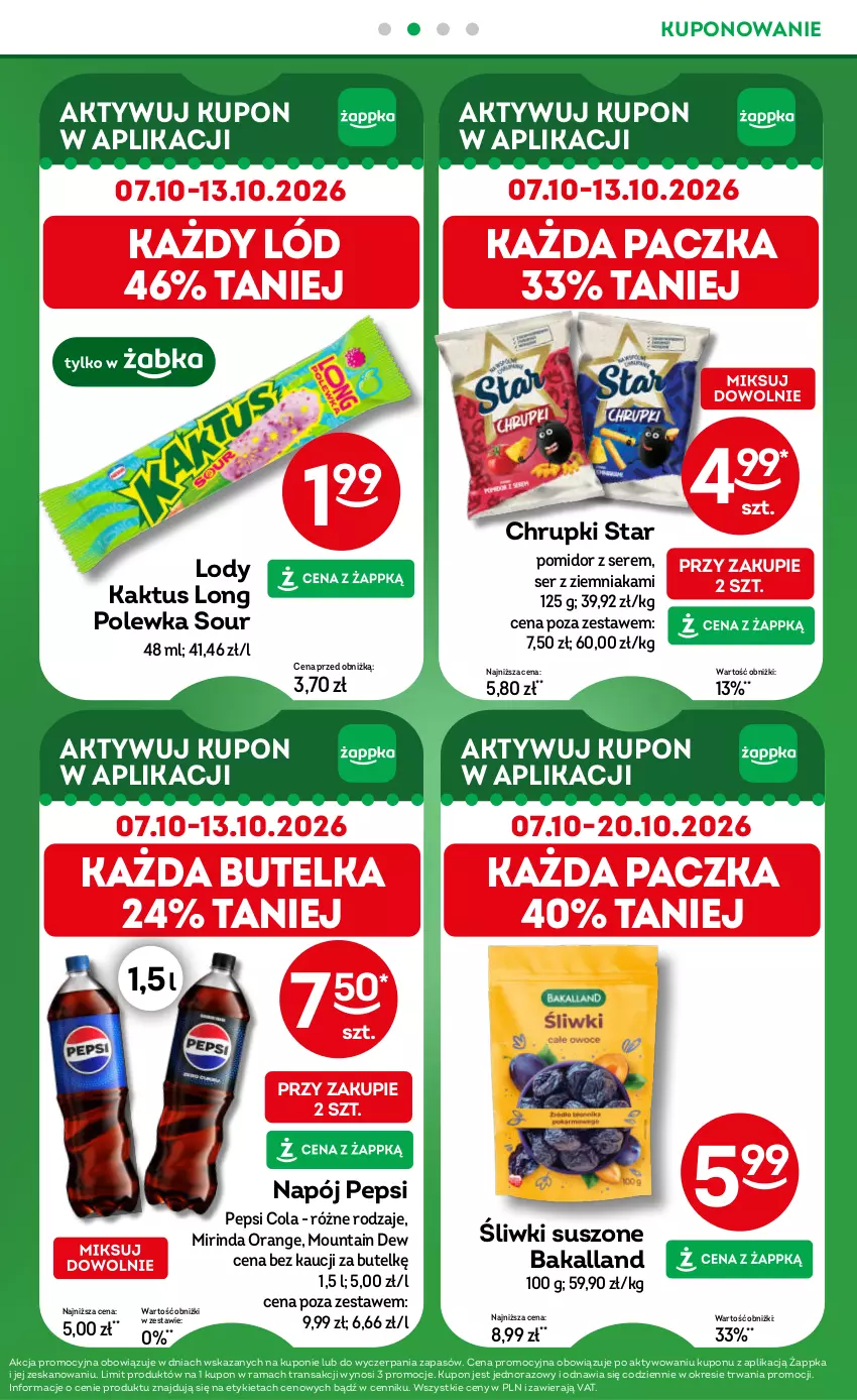 Gazetka promocyjna Żabka - gazetka-promocyjna-41-42-2026 - ważna 07.10 do 20.10.2026 - strona 35 - produkty: Bakalland, Chrupki, Kaktus, Lody, Mirinda, Napój, Pepsi, Rama, Ser, Tran