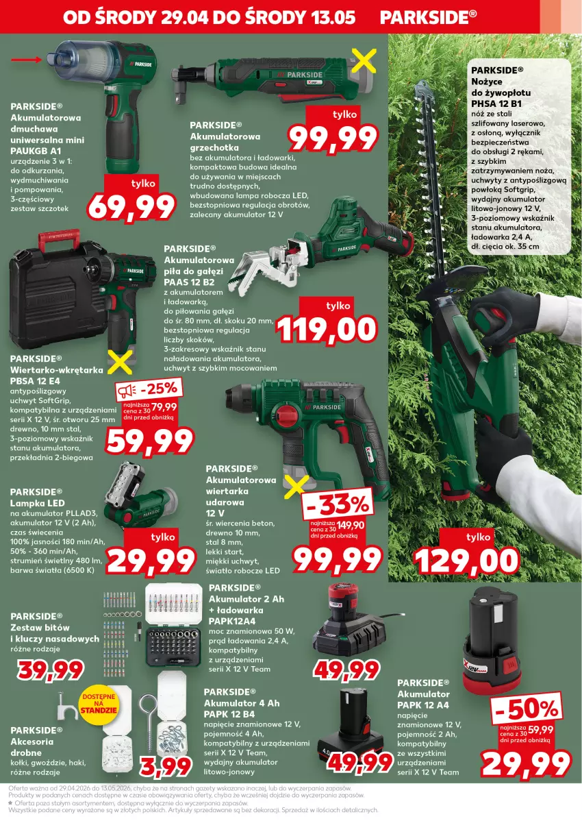 Gazetka promocyjna Kaufland - Kaufland - ważna 29.04 do 13.05.2026 - strona 13 - produkty: Akumulator, Lampa, Lampa robocza LED, Noż, Nożyce, Parkside, Piec, Piła do gałęzi, Rum, Ser, Sos, Tarka, Top, Warka, Wkręt, Wkrętarka