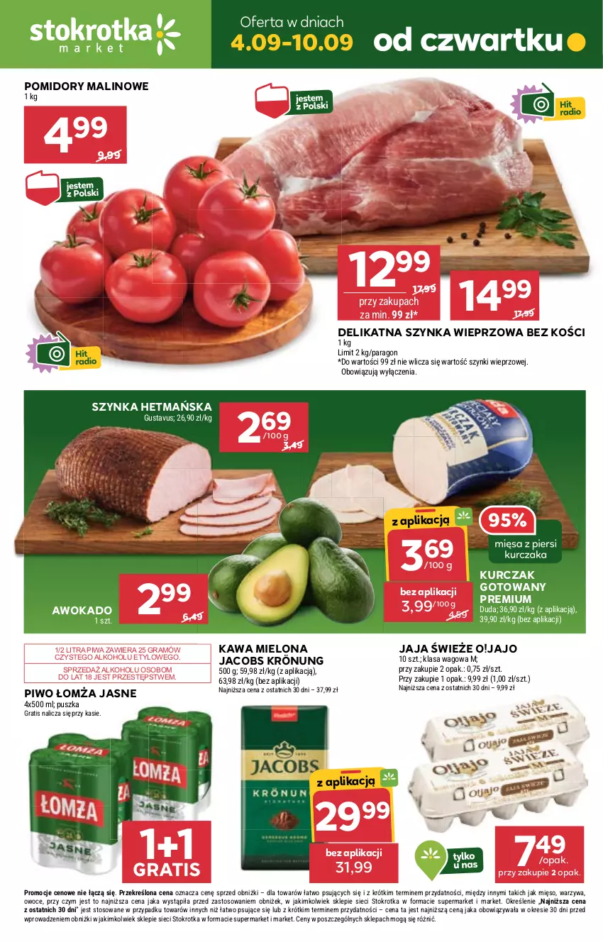 Gazetka promocyjna Stokrotka - Market - ważna 04.09 do 10.09.2025 - strona 1 - produkty: Duda, Gra, Jacobs, Jacobs Krönung, Jaja, Kawa, Kawa mielona, Kurczak, Kurczak gotowany, Mięso, Owoce, Piwa, Piwo, Pomidory, Szynka, Szynka wieprzowa, Warzywa