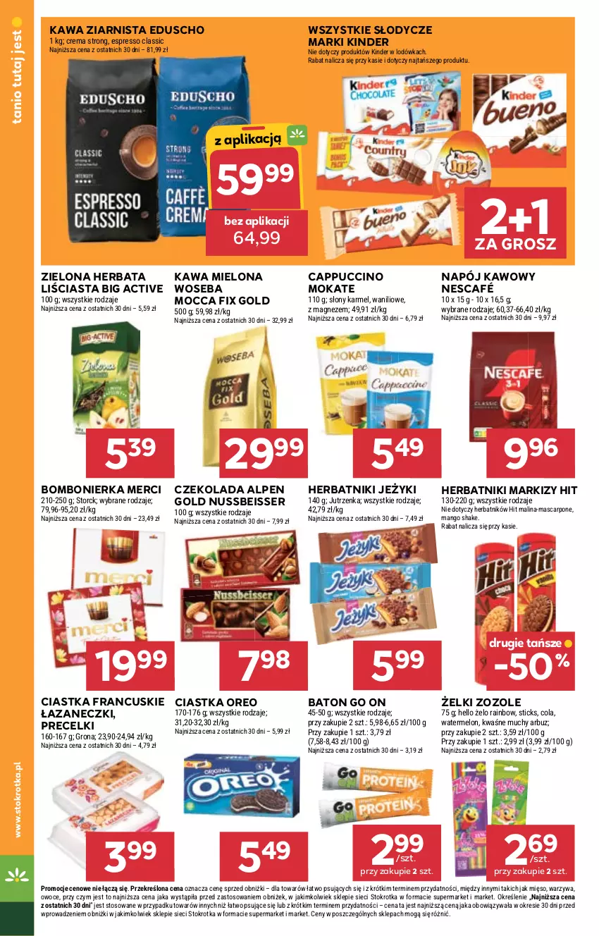Gazetka promocyjna Stokrotka - Market - ważna 04.09 do 10.09.2025 - strona 12 - produkty: Arbuz, Baton, Cappuccino, Ciastka, Czekolada, Herbata, Herbatniki, Jeżyki, Jutrzenka, Kawa, Kawa mielona, Kawa ziarnista, Kinder, Lodówka, Magnez, Mango, Mascarpone, Melon, Merci, Mięso, Mocca Fix Gold, Napój, Nescafé, Oreo, Owoce, Precelki, Ser, Warzywa, Woseba