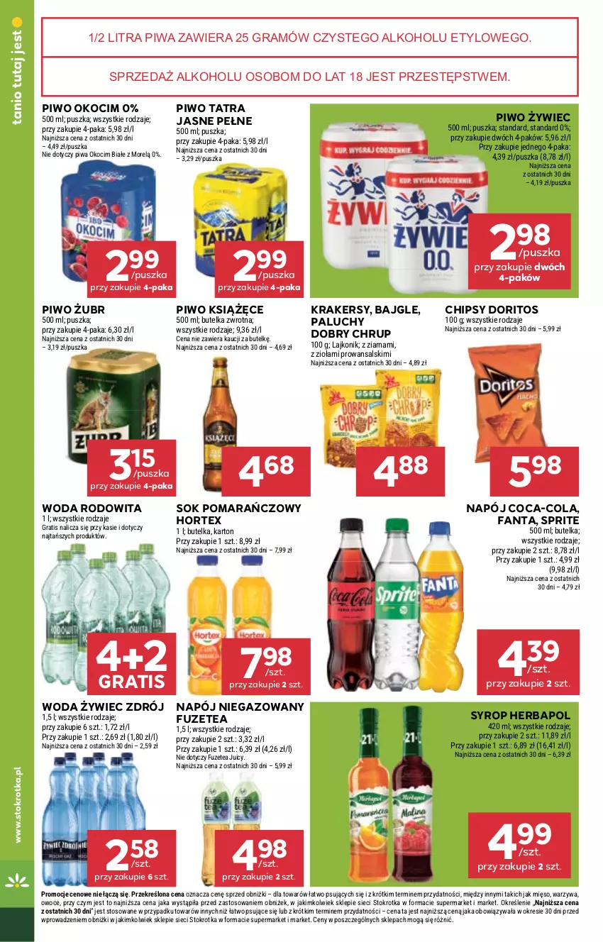 Gazetka promocyjna Stokrotka - Market - ważna 04.09 do 10.09.2025 - strona 20 - produkty: Bajgle, Chipsy, Coca-Cola, Fa, Fanta, Gra, Herbapol, Hortex, Koc, Krakersy, Książęce, Lajkonik, Mięso, Napój, Napój niegazowany, Okocim, Owoce, Piwa, Piwo, Sok, Sok pomarańczowy, Sprite, Syrop, Tatra, Warzywa, Woda
