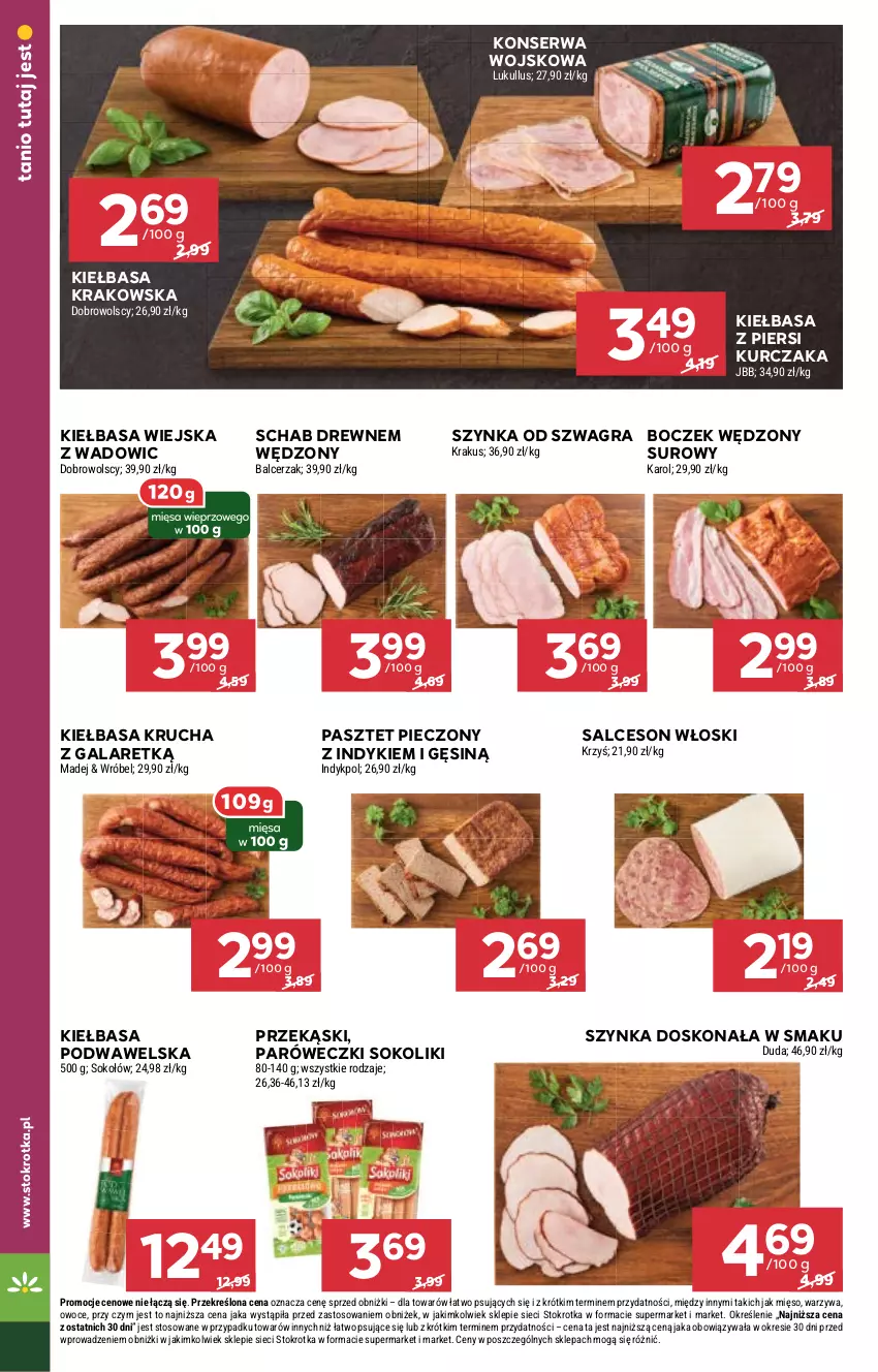 Gazetka promocyjna Stokrotka - Market - ważna 04.09 do 10.09.2025 - strona 6 - produkty: Boczek, Duda, Gala, Gra, Kiełbasa, Kiełbasa krakowska, Kiełbasa krucha, Kiełbasa podwawelska, Kiełbasa wiejska, Kiełbasa z piersi kurczaka, Krakus, Kurczak, Mięso, Owoce, Pasztet, Piec, Salceson, Ser, Sok, Sokołów, Szynka, Warzywa, Wawel
