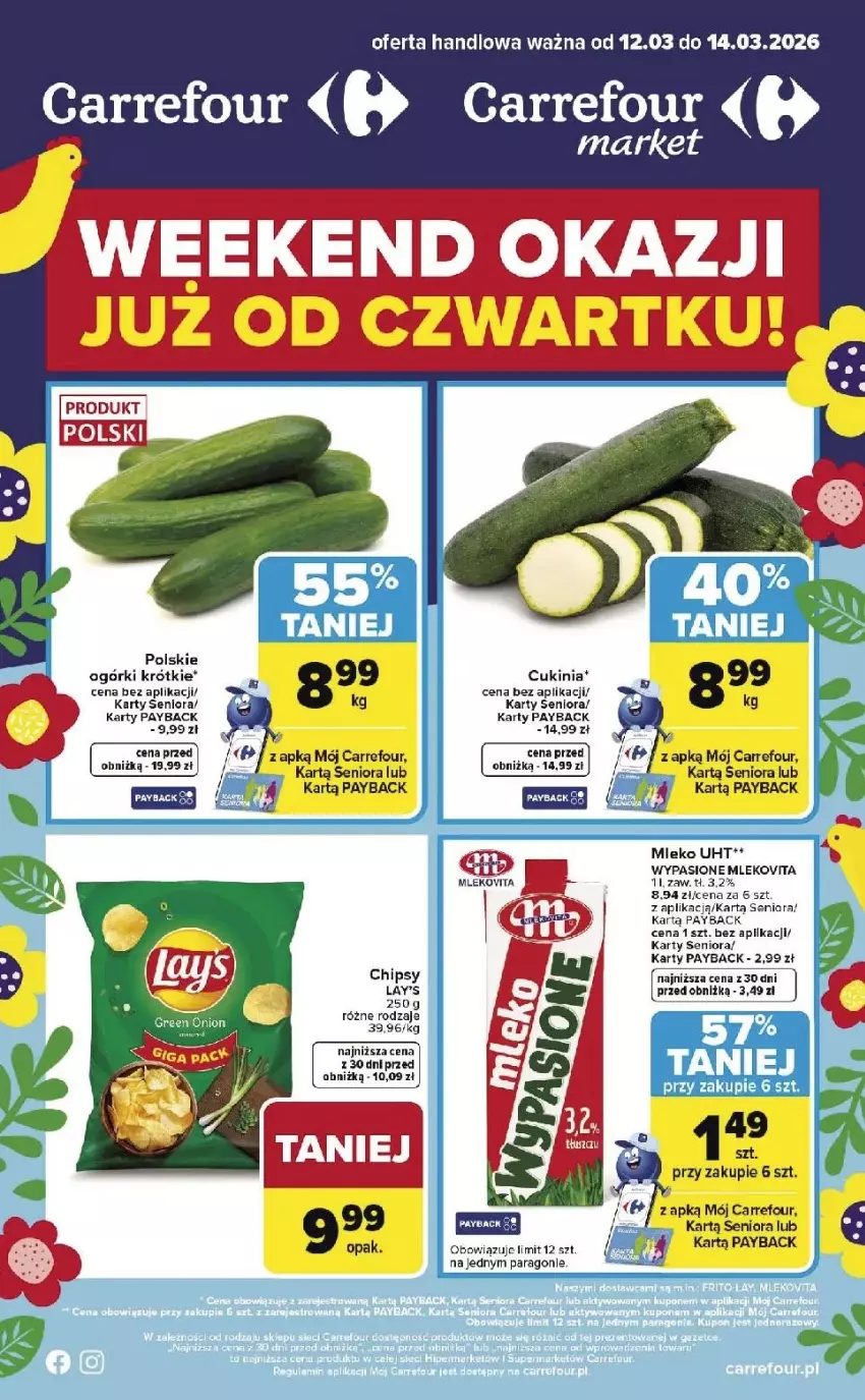 Gazetka promocyjna Carrefour - Gazetka Weekend okazji już od czwartku! - ważna 12.03 do 14.03.2026 - strona 1 - produkty: Chipsy, Mleko