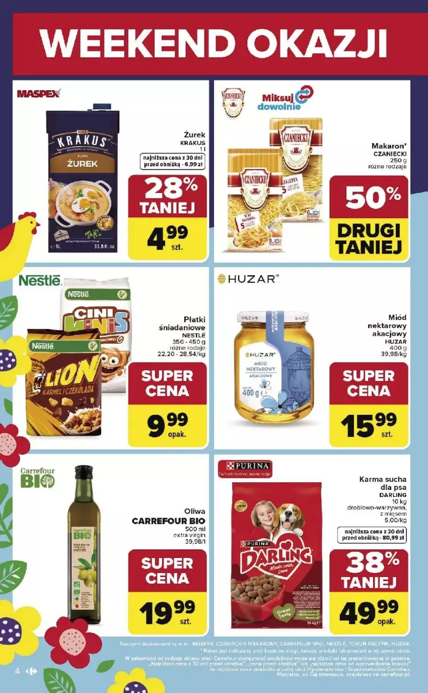 Gazetka promocyjna Carrefour - Gazetka Weekend okazji już od czwartku! - ważna 12.03 do 14.03.2026 - strona 4 - produkty: Danio, Krakus, Makaron, Miód, Nektar, Oliwa