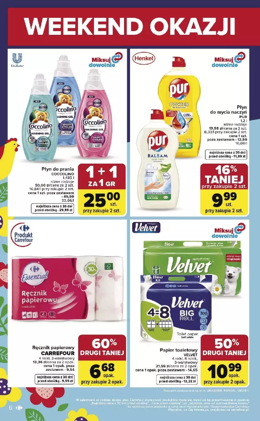 Gazetka promocyjna Carrefour - Gazetka Weekend okazji już od czwartku! - ważna 12.03 do 14.03.2026 - strona 6 - produkty: Coccolino, Papier, Płyn do mycia, Płyn do prania, Pur, Rolki