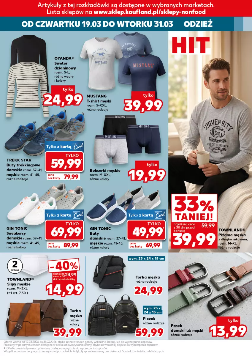 Gazetka promocyjna Kaufland - Kaufland - ważna 19.03 do 31.03.2026 - strona 9 - produkty: Bokserki, Buty, Mus, Pasek, Pasek damski, Piżama, Plecak, Ser, Slipy, Sneakersy, Sweter, T-shirt, Torba