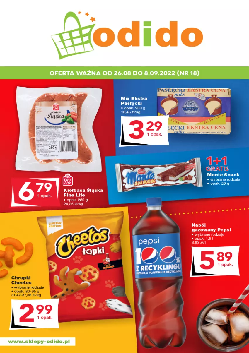 Gazetka promocyjna Odido - Super Oferty! - ważna 26.08 do 08.09.2022 - strona 1 - produkty: Cheetos, Chrupki, Fa, Monte