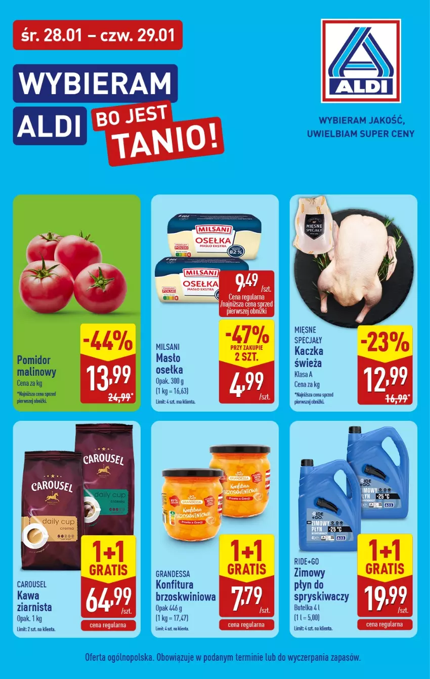 Gazetka promocyjna Aldi - Środa - Czwartek - ważna 28.01 do 29.01.2026 - strona 1 - produkty: Gra, Kawa, Kawa ziarnista, Konfitura, Masło, Płyn do spryskiwaczy, Pomidor malinowy