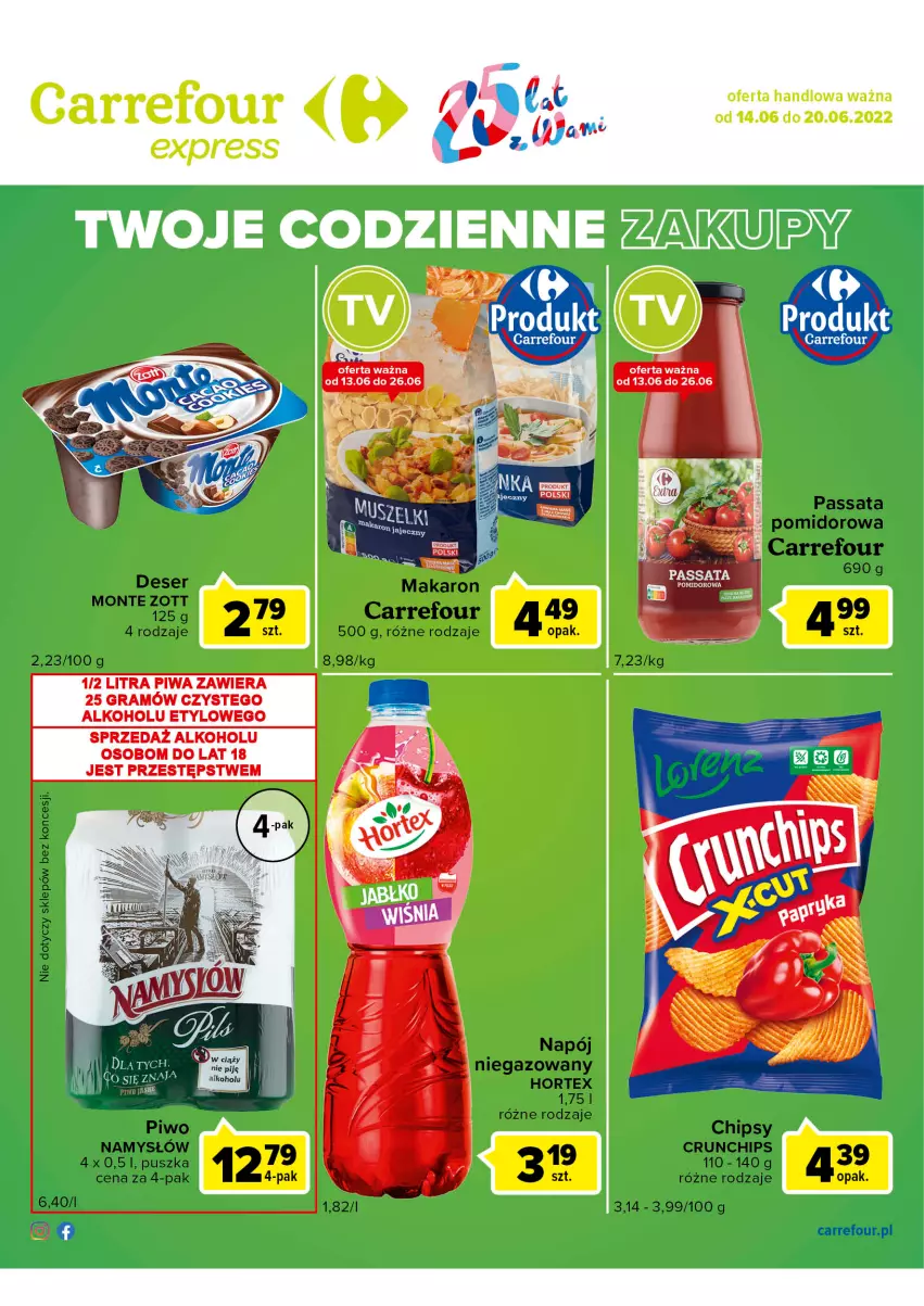 Gazetka promocyjna Carrefour - Gazetka Express - ważna 14.06 do 20.06.2022 - strona 2 - produkty: Chipsy, Crunchips, Gra, Hortex, Namysłów, Napój, Piwa, Piwo, Piwo jasne