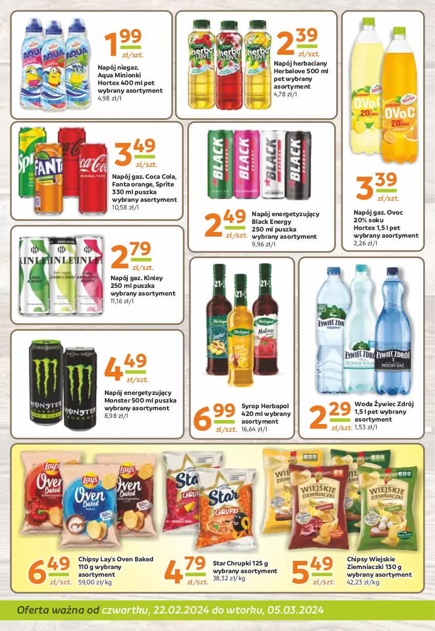 Gazetka promocyjna Gama - Gazetka Gama - ważna 22.02 do 05.03.2024 - strona 10 - produkty: Chipsy, Chrupki, Fa, Fanta, Herbapol, Hortex, Lack, Napój, Sok, Sprite, Syrop, Woda