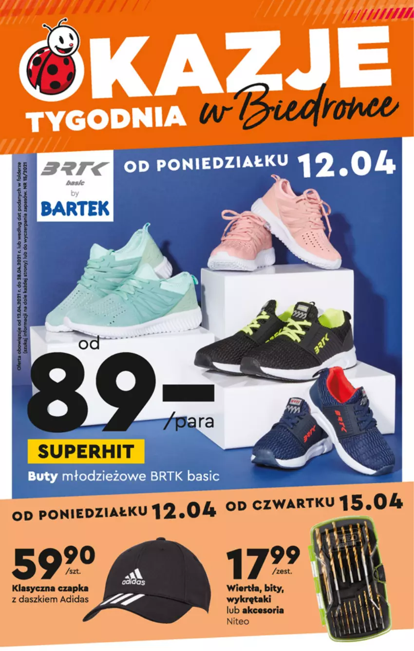 Gazetka promocyjna Biedronka - Okazje tygodnia - ważna 12.04 do 24.04.2021 - strona 1 - produkty: Adidas, Buty, Czapka