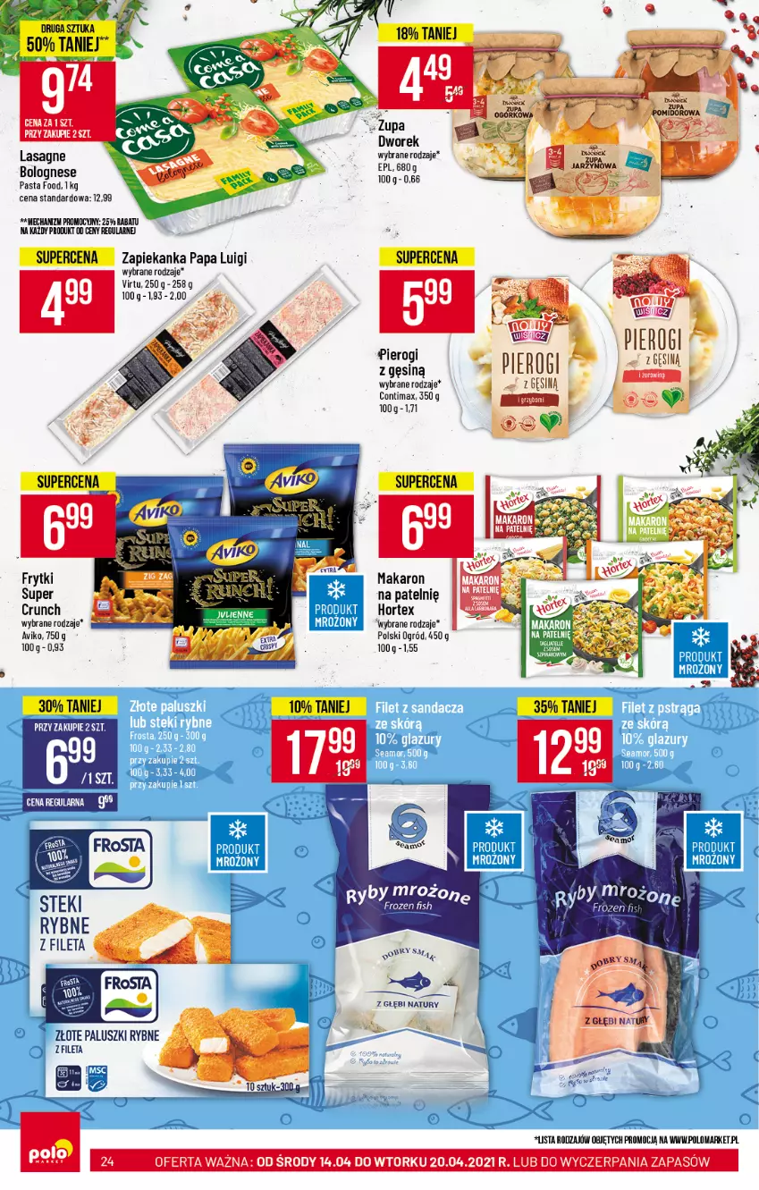 Gazetka promocyjna PoloMarket - Gazetka promocyjna  r - ważna 14.04 do 20.04.2021 - strona 24 - produkty: Frozen, Frytki, Hortex, Makaron, Ogród, Paluszki rybne, Pierogi, Virtu, Zapiekanka, Zupa