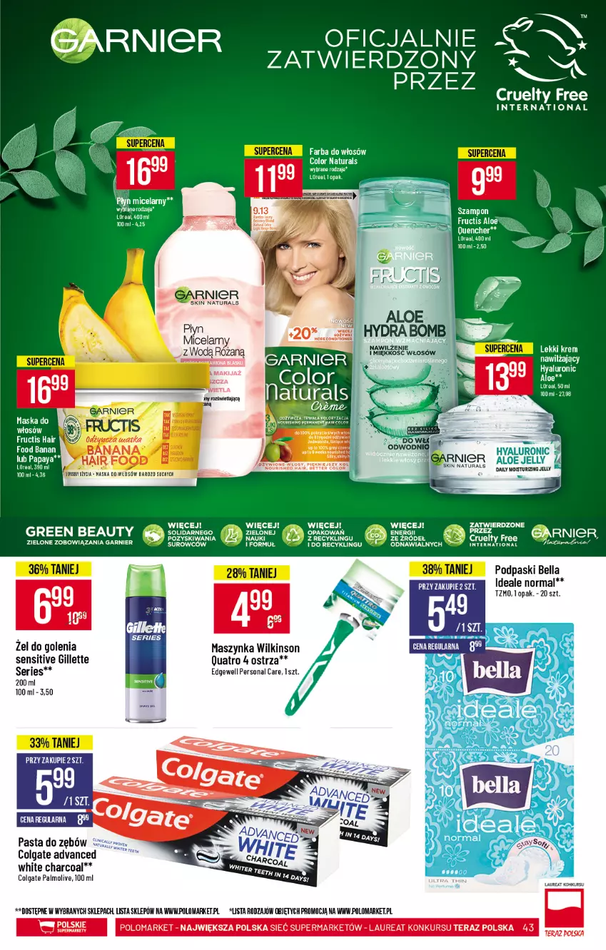 Gazetka promocyjna PoloMarket - Gazetka promocyjna  r - ważna 14.04 do 20.04.2021 - strona 43 - produkty: Bell, Bella, Colgate, Fa, Farba do włosów, Fructis, Garnier, Gillette, Kask, LG, Maska, Maszynka, Palmolive, Pasta do zębów, Płyn micelarny, Podpaski, Róża, Ser, Szampon, Szynka