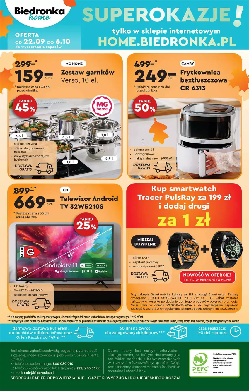 Gazetka promocyjna Biedronka - Okazje tygodnia - ważna 23.09 do 05.10.2024 - strona 48 - produkty: Acer, Gra, HD ready, Kosz, Papier, Por, Smart tv, Smartwatch, Sport, Telefon, Telewizor, Tran