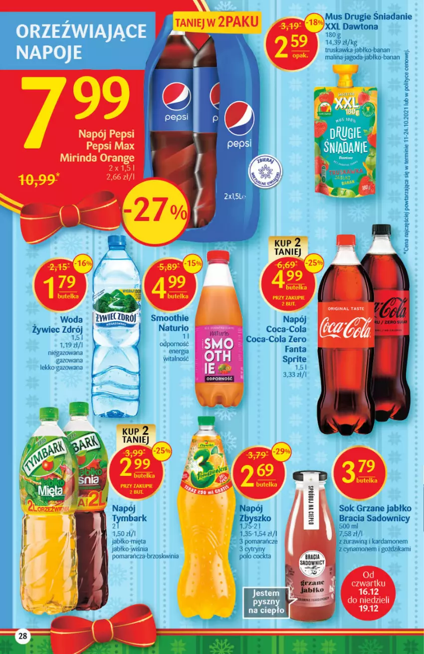 Gazetka promocyjna Delikatesy Centrum - Gazetka DC50 n. fresh - ważna 16.12 do 24.12.2021 - strona 28 - produkty: Coca-Cola, Cytryny, Dawtona, Fa, Fanta, Mięta, Mirinda, Mus, Napój, Pepsi, Pepsi max, Por, Smoothie, Sok, Woda