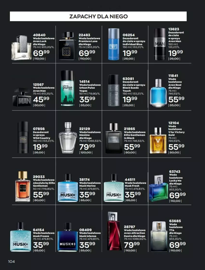 Gazetka promocyjna Avon - Katalog Avon 7/2021 kampania lipiec - ważna 01.07 do 31.07.2021 - strona 104 - produkty: Absolut, Dezodorant, Fa, Lack, Mus, Premiere, Woda, Woda toaletowa