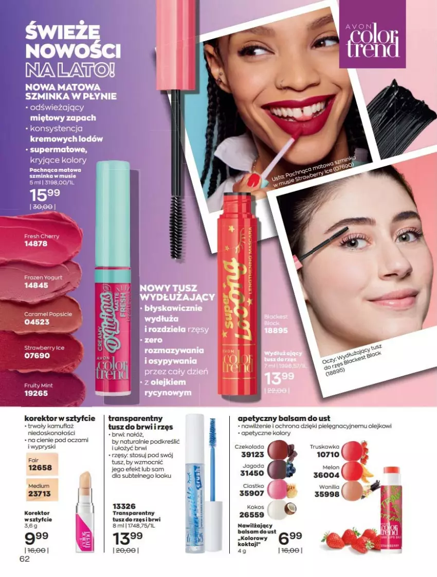 Gazetka promocyjna Avon - Katalog Avon 7/2021 kampania lipiec - ważna 01.07 do 31.07.2021 - strona 62 - produkty: Balsam do ust, Czekolada, Fa, Kokos, Melon, Tran, Tusz