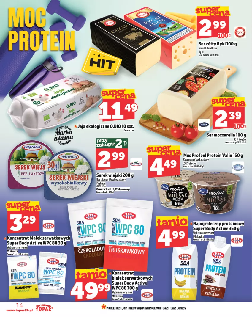 Gazetka promocyjna Topaz - Gazetka - ważna 15.05 do 21.05.2025 - strona 14 - produkty: Body, Cappuccino, Edam, Jaja, Mleko, Mlekovita, Mozzarella, Mus, Napój, Napój mleczny, Piątnica, Ser, Serek, Serek wiejski, Sok, Top, Vita C