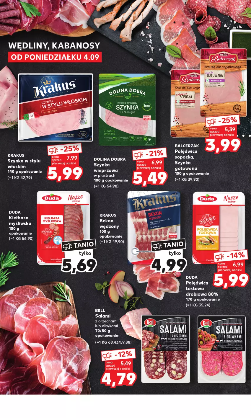 Gazetka promocyjna Kaufland - Mocny Start - ważna 04.09 do 06.09.2023 - strona 10 - produkty: Bell, Duda, Gra, Kabanos, Kiełbasa, Krakus, Polędwica, Salami, Sok, Szynka, Tera