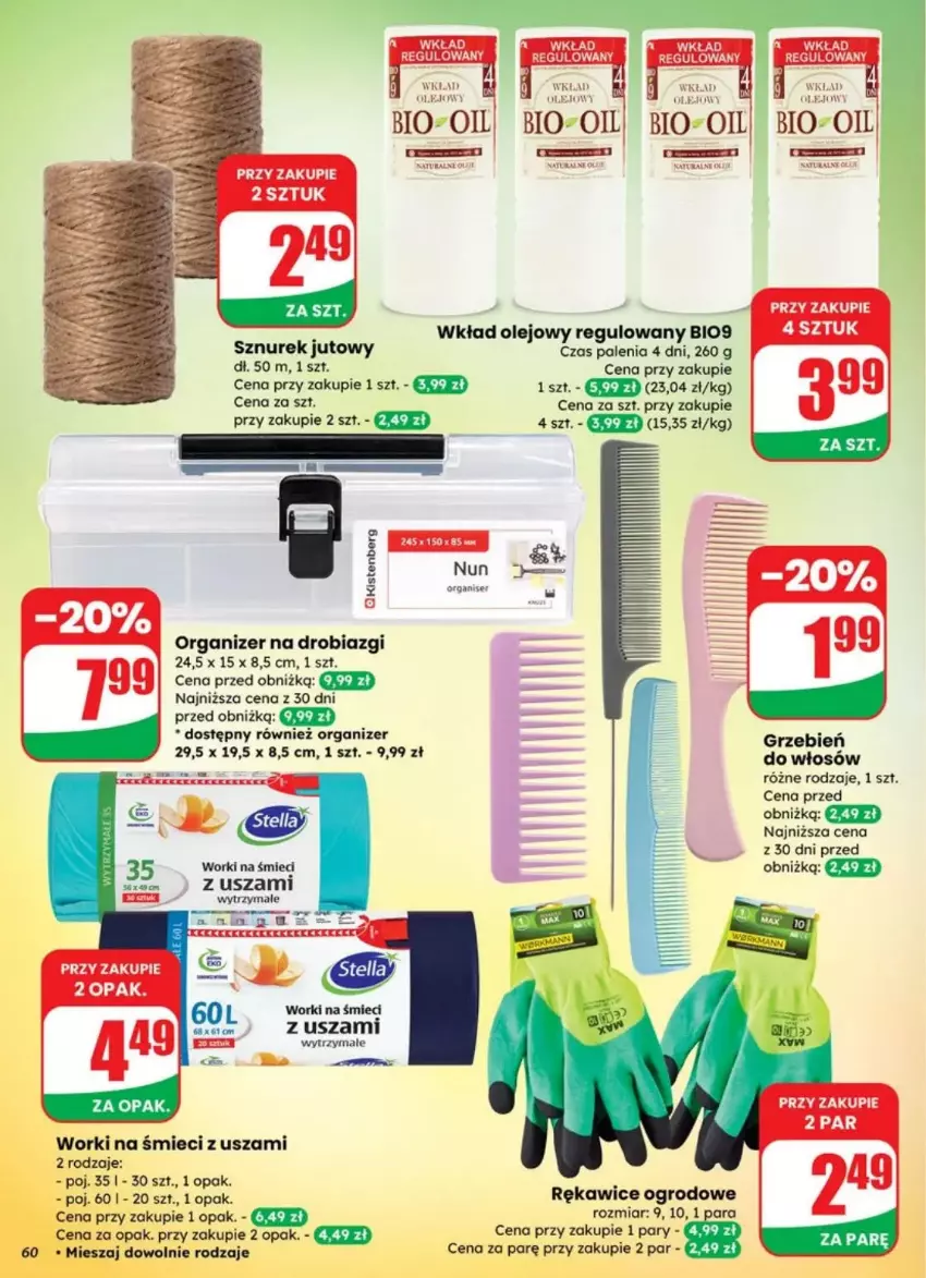Gazetka promocyjna Dino - ważna 23.07 do 29.07.2025 - strona 57 - produkty: Bio-Oil, Olej, Organizer, Rękawice, Sznurek, Wkład olejowy, Worki na śmiec, Worki na śmieci