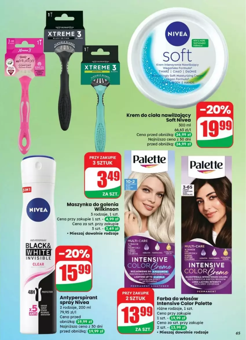 Gazetka promocyjna Dino - ważna 23.07 do 29.07.2025 - strona 62 - produkty: Antyperspirant, Fa, Farba do włosów, Krem do ciała, Lack, Maszynka, Maszynka do golenia, Nivea, Palette, Szynka