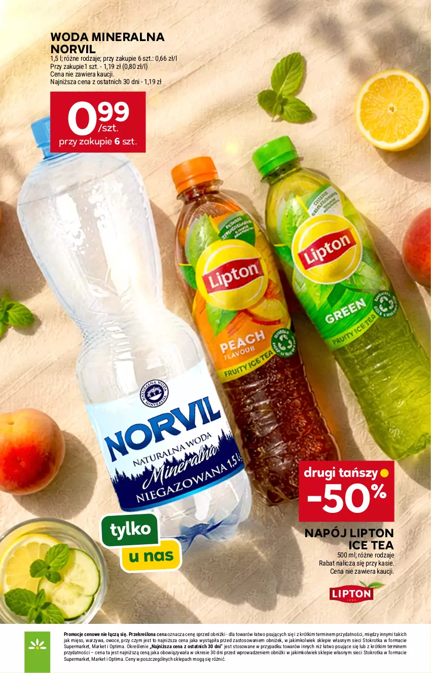 Gazetka promocyjna Stokrotka - Supermarket - ważna 06.08 do 12.08.2026 - strona 42 - produkty: Ice tea, Lipton, Mięso, Napój, Optima, Owoce, Warzywa, Woda, Woda mineralna
