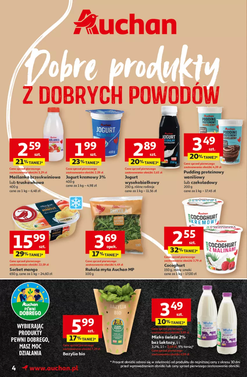 Gazetka promocyjna Auchan - Moje Auchan - ważna 01.08 do 07.08.2024 - strona 6 - produkty: Bazyl, Bazylia, Jogurt, Mango, Maślanka, Mleko, Pudding, Rukola, Sok