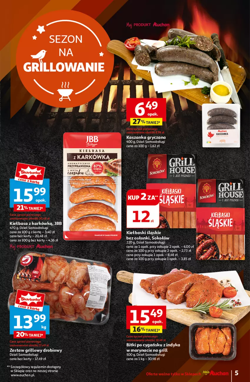 Gazetka promocyjna Auchan - Moje Auchan - ważna 01.08 do 07.08.2024 - strona 7 - produkty: Grill, Gry, Kasza, Kaszanka, Kiełbasa, Kiełbaski śląskie, Sok, Sokołów