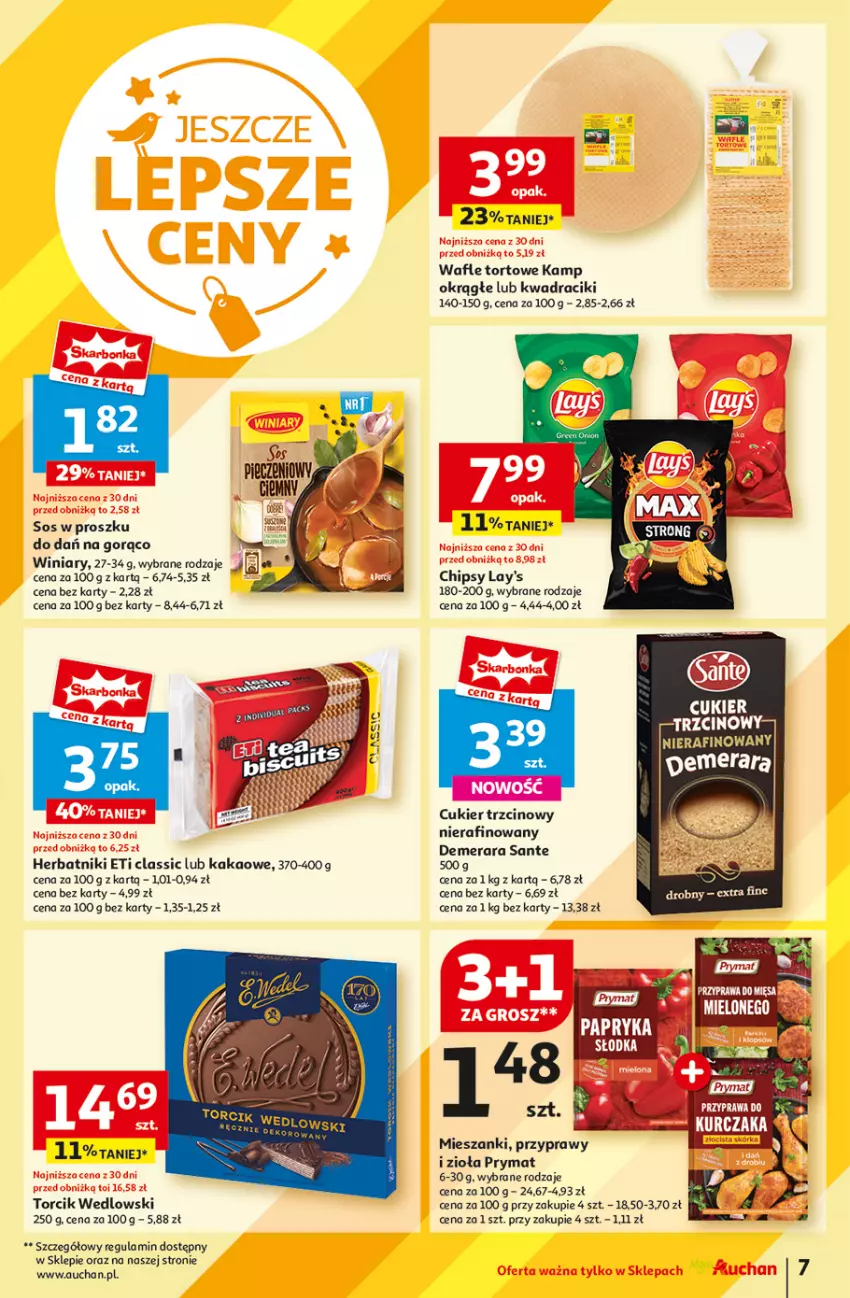 Gazetka promocyjna Auchan - Moje Auchan - ważna 01.08 do 07.08.2024 - strona 9 - produkty: Chipsy, Cukier, Cukier trzcinowy, Herbatniki, Kakao, Kasia, Kurczak, Prymat, Przyprawy, Przyprawy i zioła, Sante, Sos, Wafle, Wafle tortowe, Winiary