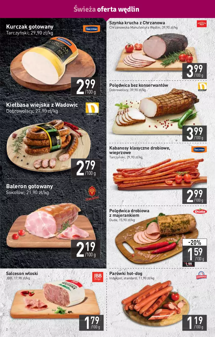 Gazetka promocyjna Stokrotka - Market - ważna 20.01 do 26.01.2022 - strona 2 - produkty: Chrzan, Duda, Fa, HP, Kabanos, Kiełbasa, Kiełbasa wiejska, Kurczak, Kurczak gotowany, Parówki, Polędwica, Salceson, Ser, Sok, Sokołów, Szynka, Tarczyński