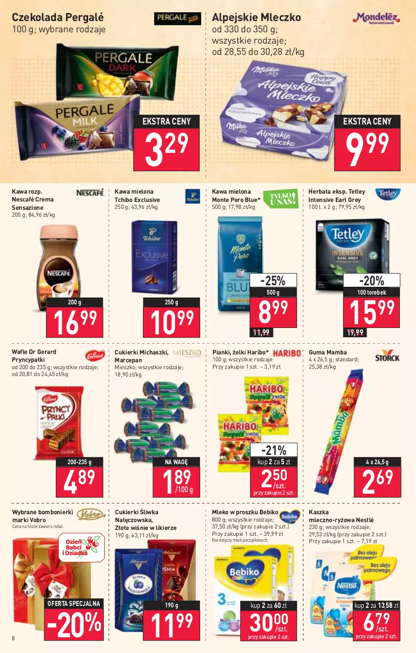 Gazetka promocyjna Stokrotka - Market - ważna 20.01 do 26.01.2022 - strona 8 - produkty: Bebiko, Cukier, Cukierki, Czekolada, Dr Gerard, Earl Grey, Haribo, Herbata, Kawa, Kawa mielona, Likier, Mamba, Mleczko, Mleko, Mleko w proszku, Monte, Nescafé, Nestlé, Ryż, Tchibo, Tetley, Wafle