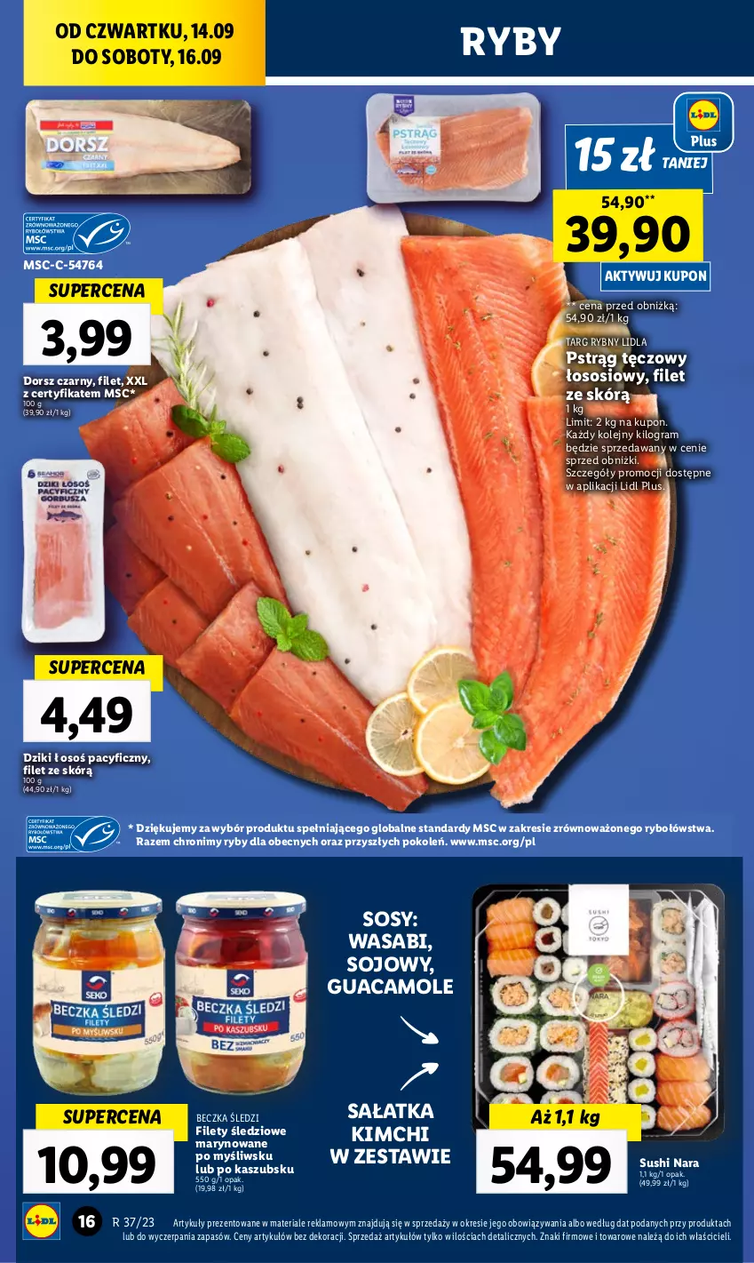 Gazetka promocyjna Lidl - GAZETKA - ważna 14.09 do 16.09.2023 - strona 26 - produkty: Amol, Dorsz, Gra, Olej, Pstrąg, Pstrąg tęczowy, Sałat, Sałatka, Sos, Sushi, Wasa