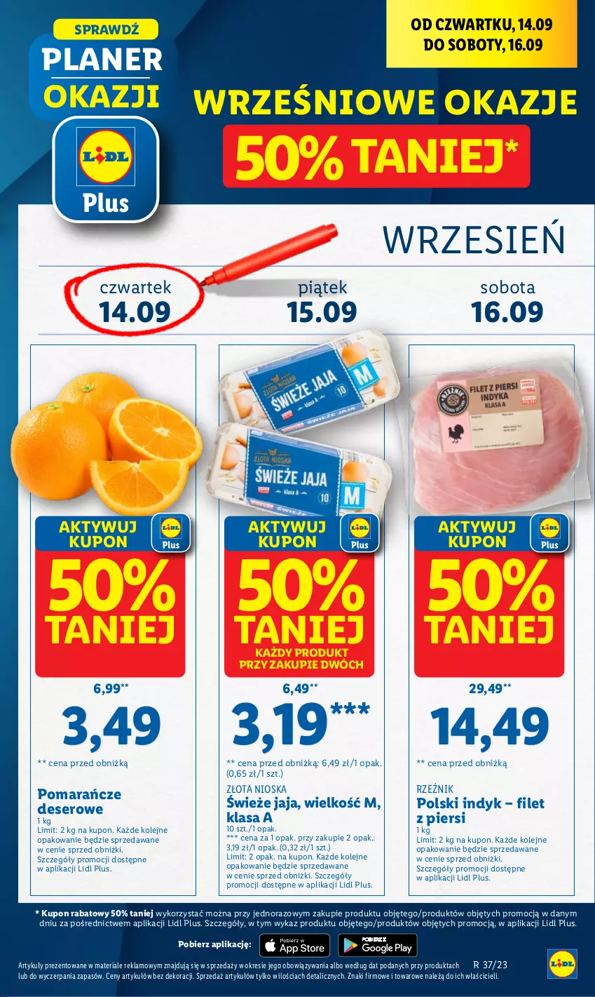 Gazetka promocyjna Lidl - GAZETKA - ważna 14.09 do 16.09.2023 - strona 3 - produkty: Deser, Jaja, Olej, Pomarańcze, Ser