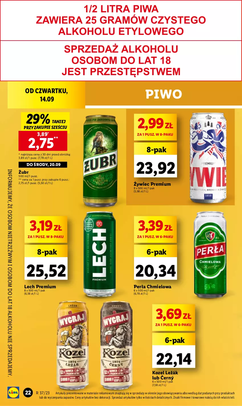 Gazetka promocyjna Lidl - GAZETKA - ważna 14.09 do 16.09.2023 - strona 32 - produkty: Kozel, Lech Premium, Perła, Piwo