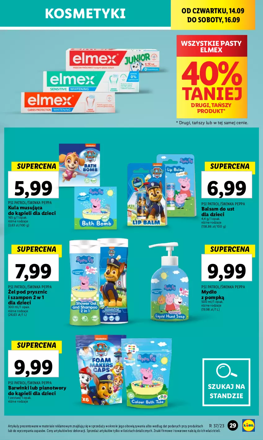 Gazetka promocyjna Lidl - GAZETKA - ważna 14.09 do 16.09.2023 - strona 41 - produkty: Balsam do ust, Dzieci, Elmex, Inka, Mus, Mydło, Psi Patrol, Szampon