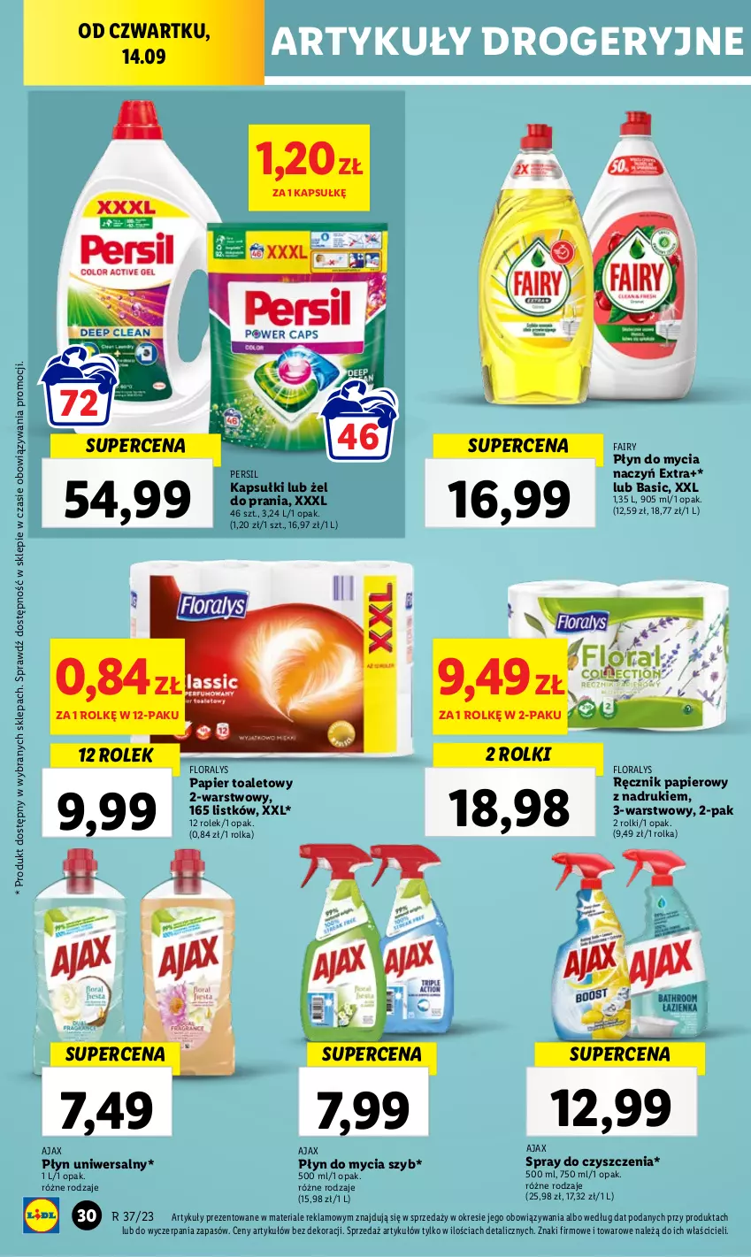 Gazetka promocyjna Lidl - GAZETKA - ważna 14.09 do 16.09.2023 - strona 42 - produkty: Ajax, Do mycia naczyń, Fa, Fairy, Flora, Papier, Papier toaletowy, Persil, Płyn do mycia, Płyn do mycia naczyń, Ręcznik, Rolki, Spray do czyszczenia