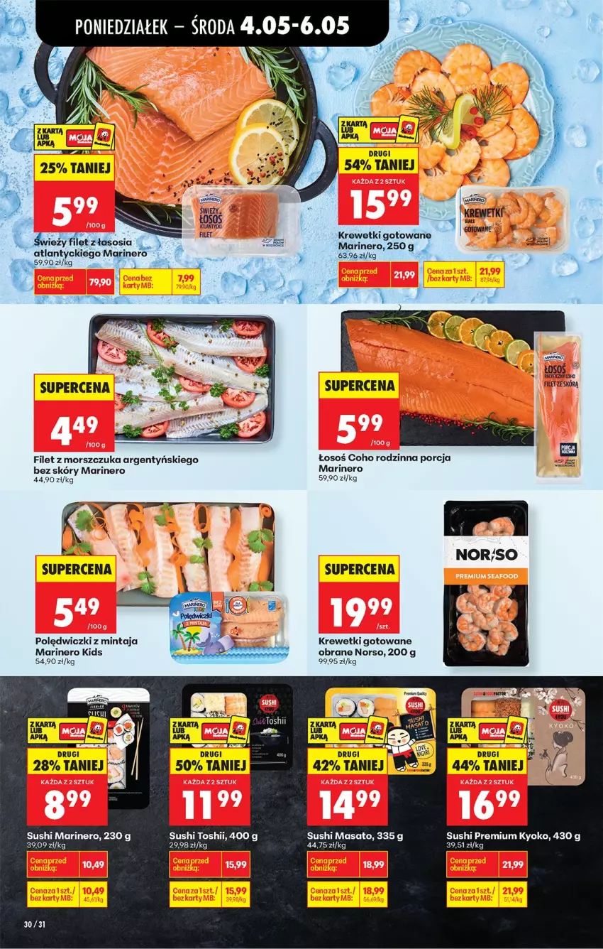 Gazetka promocyjna Biedronka - Od Poniedziałku - ważna 04.05 do 09.05.2026 - strona 32 - produkty: Filet z morszczuka, Gra, Krewetki, Mintaj, Moda, Por, Sushi