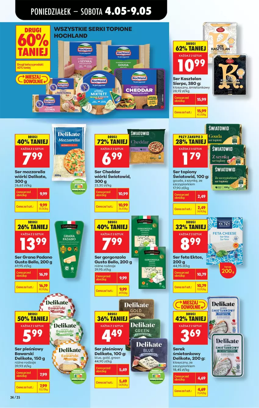 Gazetka promocyjna Biedronka - Od Poniedziałku - ważna 04.05 do 09.05.2026 - strona 36 - produkty: Bell, Cheddar, Fa, Feta, Gorgonzola, Gouda, Gra, Hochland, Kasztelan, LG, Mozzarella, Ser, Ser Kasztelan, Ser pleśniowy, Ser topiony, Serek, Top
