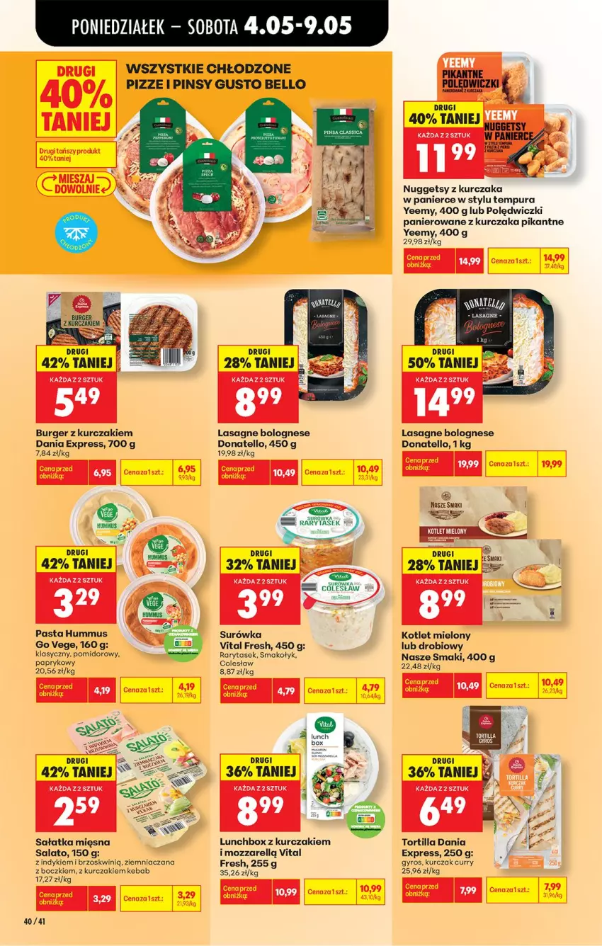 Gazetka promocyjna Biedronka - Od Poniedziałku - ważna 04.05 do 09.05.2026 - strona 44 - produkty: Bell, Burger, Gyros, Hummus, Kebab, Kotlet, Kurczak, Lasagne, Lasagne bolognese, Mus, Polędwiczki panierowane, Pur, Sałat, Sałatka, Surówka, Tortilla