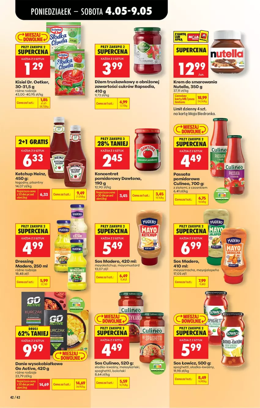 Gazetka promocyjna Biedronka - Od Poniedziałku - ważna 04.05 do 09.05.2026 - strona 46 - produkty: Acer, Dawtona, Dr. Oetker, Dres, Dżem, Heinz, Ketchup, Kisiel, Koncentrat pomidorowy, Mus, Nutella, Sok, Sos, Spaghetti