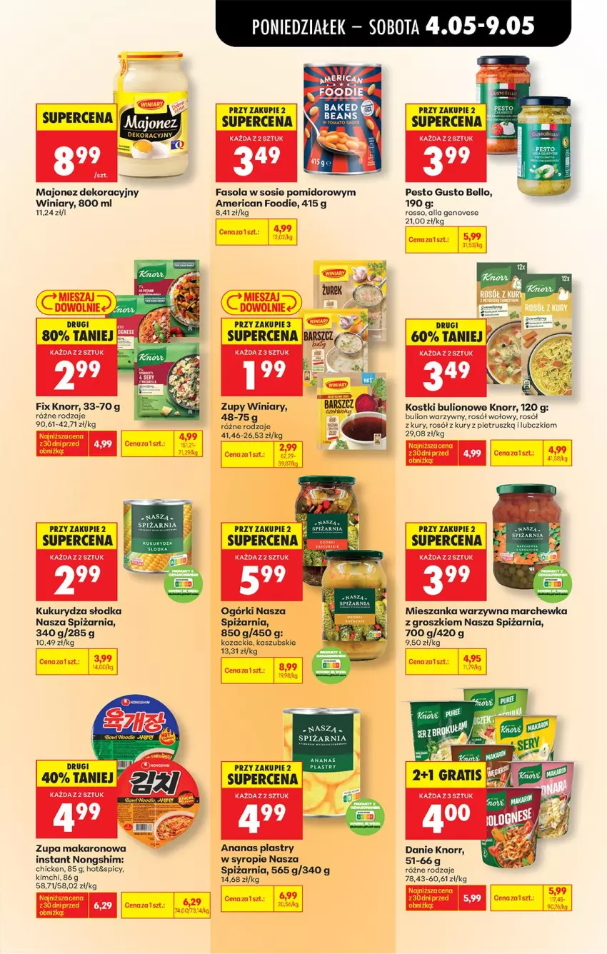 Gazetka promocyjna Biedronka - Od Poniedziałku - ważna 04.05 do 09.05.2026 - strona 47 - produkty: Ananas, Bell, Bulion, Fa, Fasola, Knorr, Kukurydza, Lion, Majonez, Makaron, Marchewka, Mieszanka warzyw, Pesto, Rosół, Rosół wołowy, Sos, Syrop, Winiary, Zupa