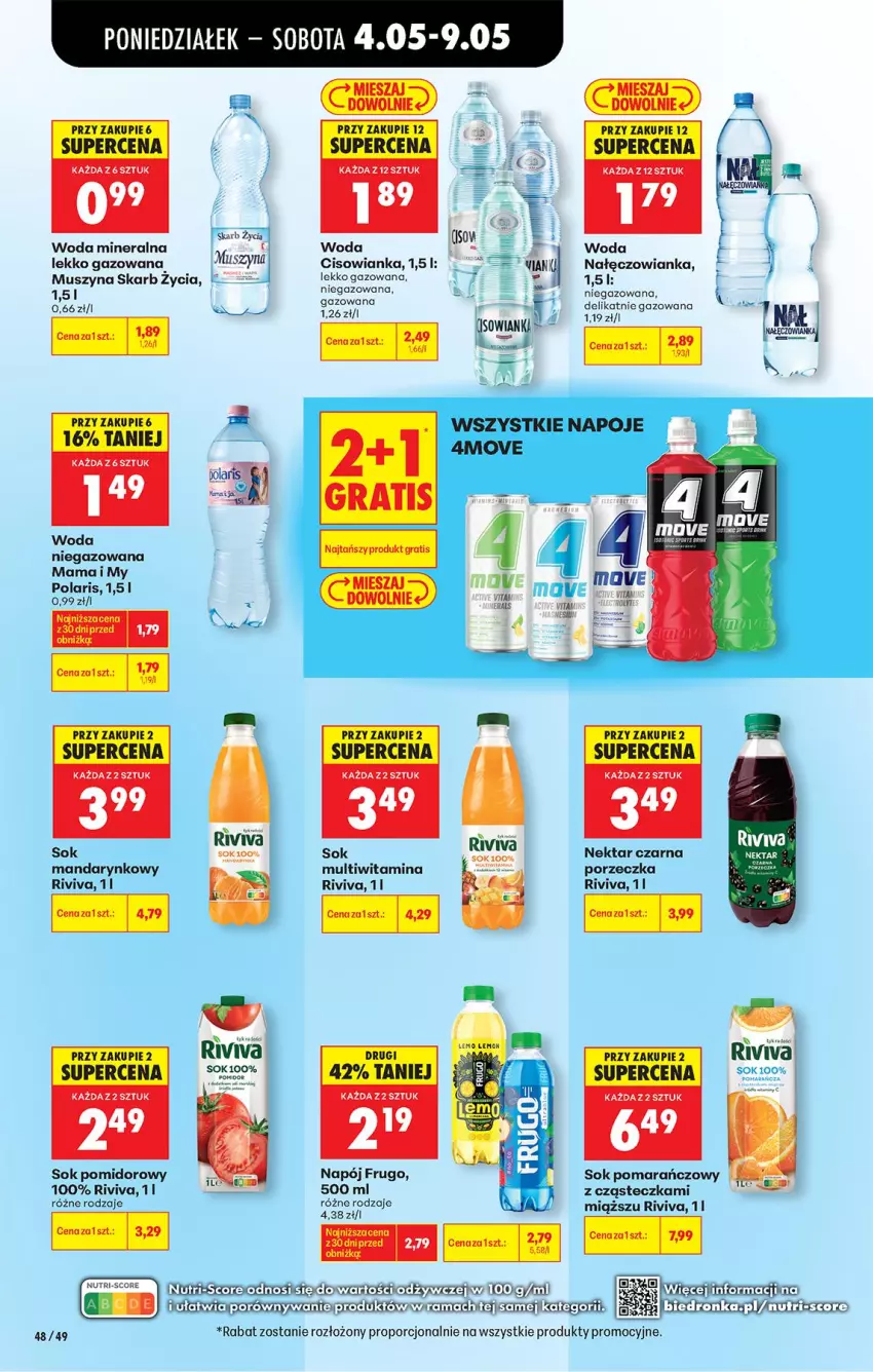 Gazetka promocyjna Biedronka - Od Poniedziałku - ważna 04.05 do 09.05.2026 - strona 58 - produkty: Cisowianka, Mus, Nałęczowianka, Napój, Nektar, Por, Sok, Sok pomarańczowy, Sok pomidorowy, Szyna, Woda, Woda mineralna